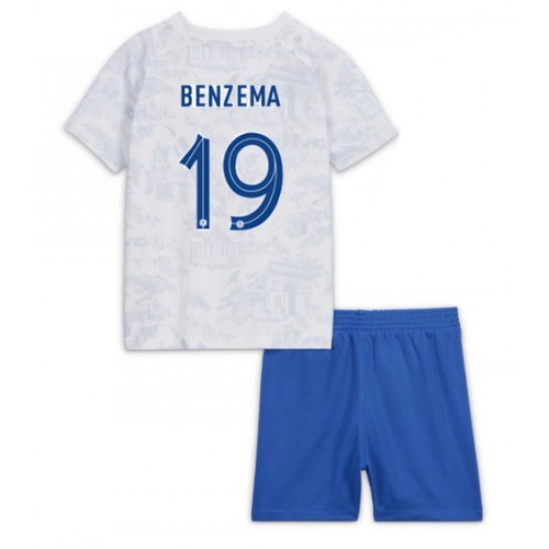 Dětský Fotbalový dres Francie Karim Benzema #19 MS 2022 Venkovní Krátký Rukáv (+ trenýrky)